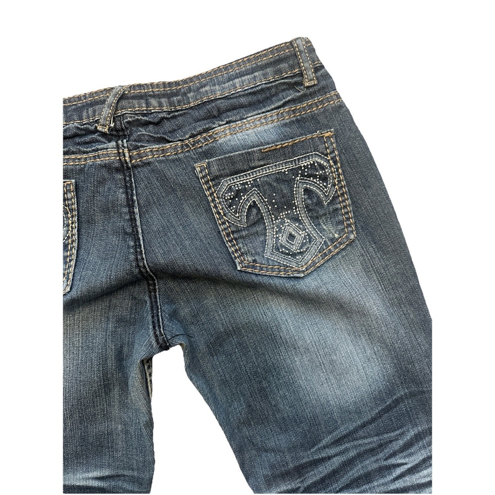 Thrill Jeans Woman 11 Blue‎ Denim Studded Pockets Low Rise Whiskers Medium Wash